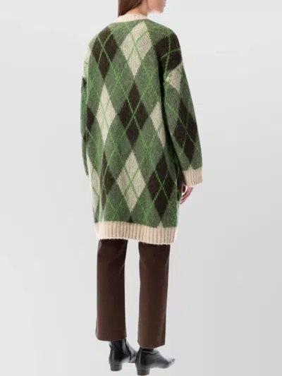 Emporio Armani Long Argyle Pattern Jacket Front Pockets In Green