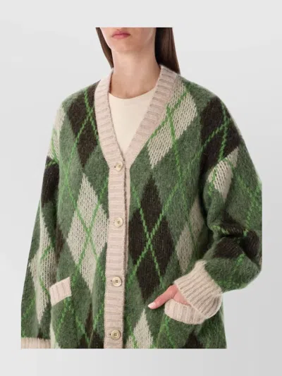 Emporio Armani Long Argyle Pattern Jacket Front Pockets In Green