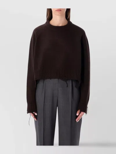 Low Classic Cropped Pullover Distressed Hemline In Brown