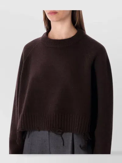 Low Classic Cropped Pullover Distressed Hemline In Brown