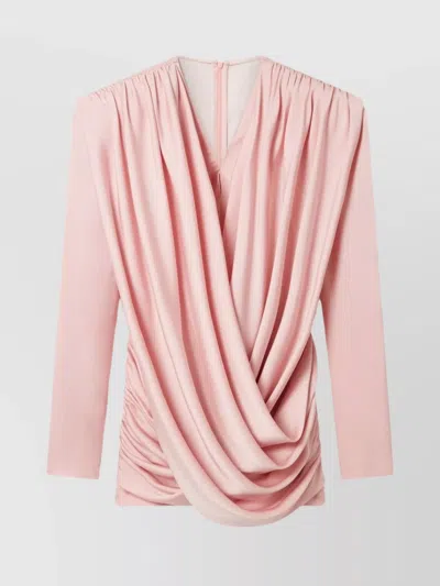 Stella Mccartney Mini Dress With Draped Neckline And Long Sleeves In Pink