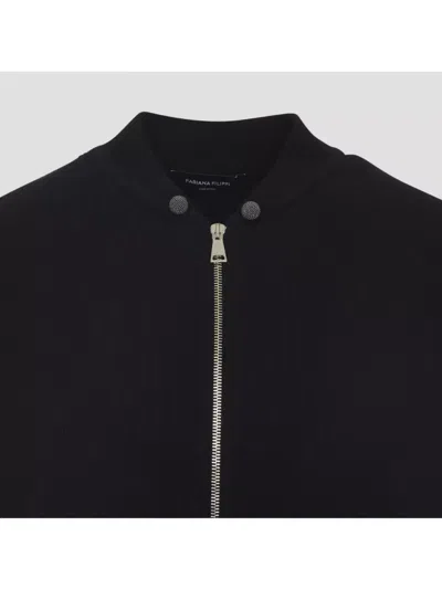Fabiana Filippi Ribbed Virgin Wool Jacket With Signature Metal Accents In Black