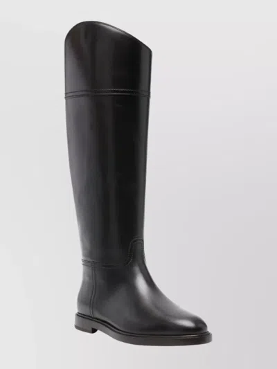 Brunello Cucinelli Brown Leather Boots With Shiny Detail In Black