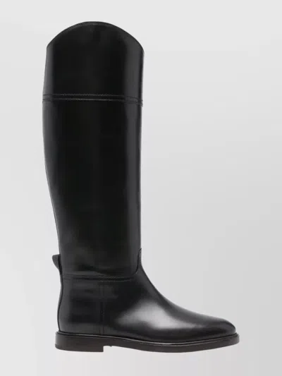 Brunello Cucinelli Brown Leather Boots With Shiny Detail In Black