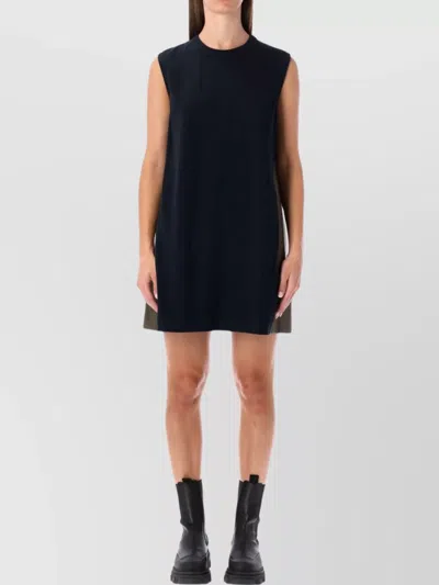Sacai Short Dress With Contrasting Pleated Back In Black