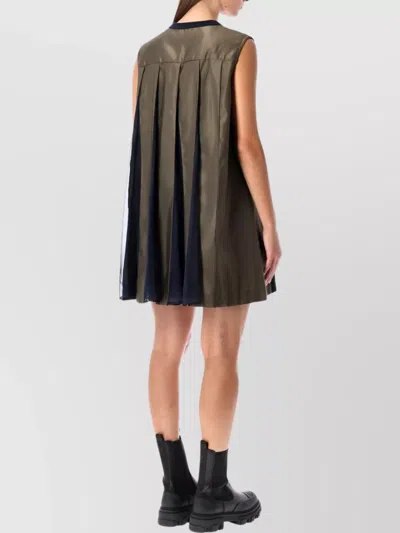 Sacai Short Dress With Contrasting Pleated Back In Black