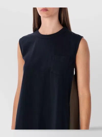 Sacai Short Dress With Contrasting Pleated Back In Black