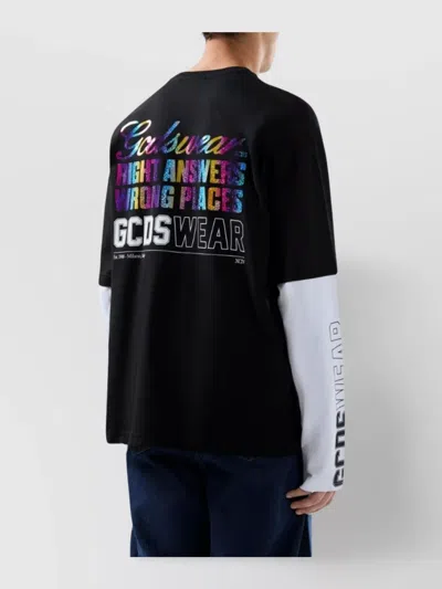 Gcds Printed Long Sleeve T-shirt With Graphic Design In Black