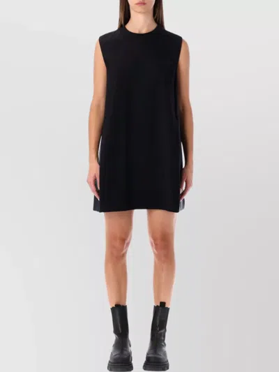 Sacai Short Dress With Contrasting Pleated Back In Black