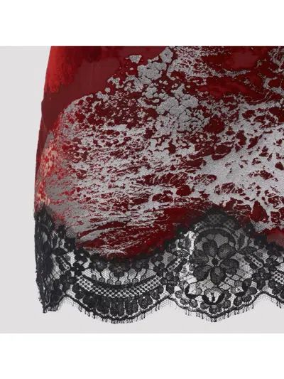 Roberto Cavalli Mini Slip Dress With Deep Cowl Neckline And Abstract Pattern In Red