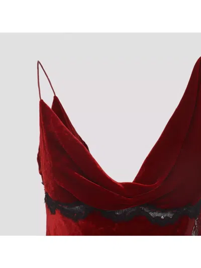 Roberto Cavalli Mini Slip Dress With Deep Cowl Neckline And Abstract Pattern In Red