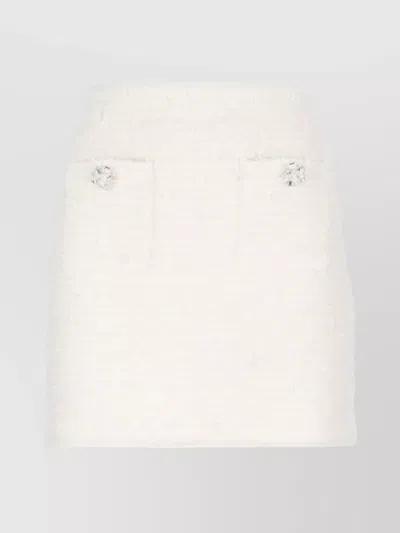 Self-portrait Midi Skirt With Decorative Buttons And Pockets In Neutral