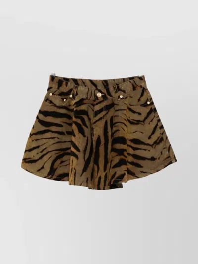 Ganni Printed Flock Denim Mini Skirt Khaki In Animal Print