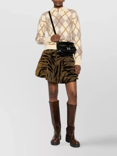 Ganni Printed Flock Denim Mini Skirt Khaki In Animal Print