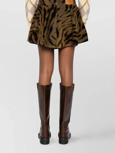 Ganni Printed Flock Denim Mini Skirt Khaki In Animal Print