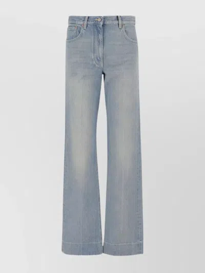 Valentino Straight Trousers With Pockets And Belt Loops In Blue
