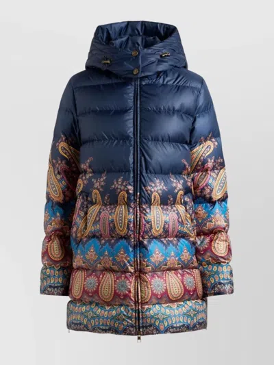 Etro Long Hooded Quilted Jacket With Paisley Pattern In Multi