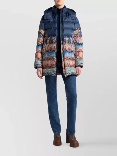 Etro Long Hooded Quilted Jacket With Paisley Pattern In Multi