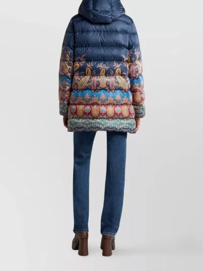 Etro Long Hooded Quilted Jacket With Paisley Pattern In Multi