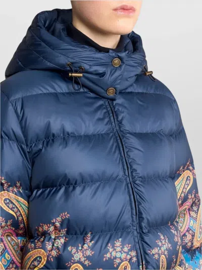 Etro Long Hooded Quilted Jacket With Paisley Pattern In Multi