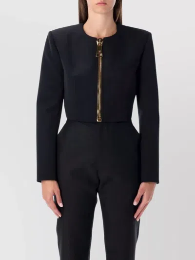 Balmain Cropped Zipped Jacket Featuring Structured Shoulders In Black