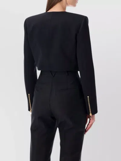 Balmain Cropped Zipped Jacket Featuring Structured Shoulders In Black