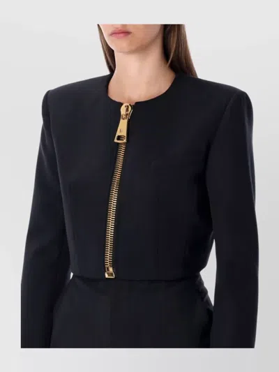 Balmain Cropped Zipped Jacket Featuring Structured Shoulders In Black