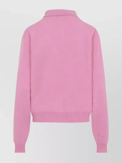 Miu Miu Argyle Pattern Polo With Ribbed Cuffs And Hem In Pink