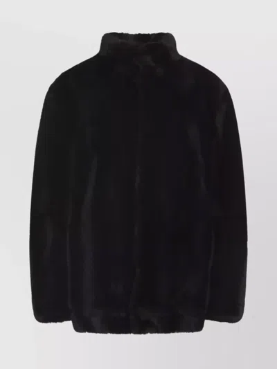 Mm6 Maison Margiela Luxurious Faux Fur High Collar Jacket In Black