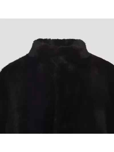 Mm6 Maison Margiela Luxurious Faux Fur High Collar Jacket In Black