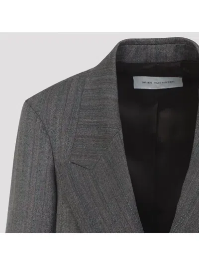 Dries Van Noten Grey Melange Wool Blink Jacket In Gray