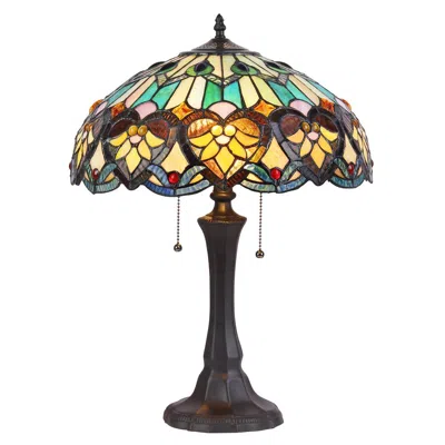 Chloelighting Kendall Tiffany-style 2 Light Victorian Table Lamp 16" Shade