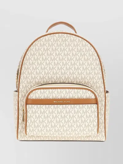 Michael Kors Bex Coated Canvas Backpack With Frontal Logo Patch In White