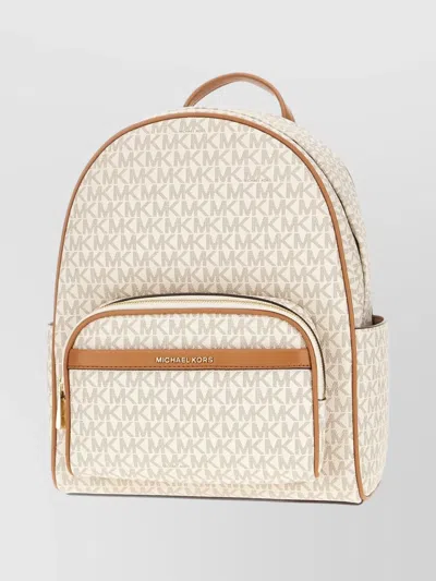 Michael Kors Bex Coated Canvas Backpack With Frontal Logo Patch In White