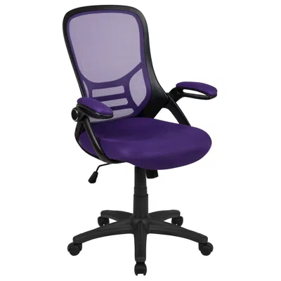 Flash Furniture High Back Purple Mesh Swivel Office Chair With Black Frame And Flip-up Arms In Black