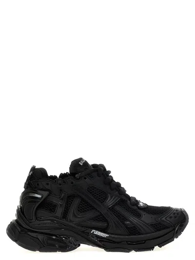 Balenciaga Men Runner Mesh And Leather Sneakers In Black