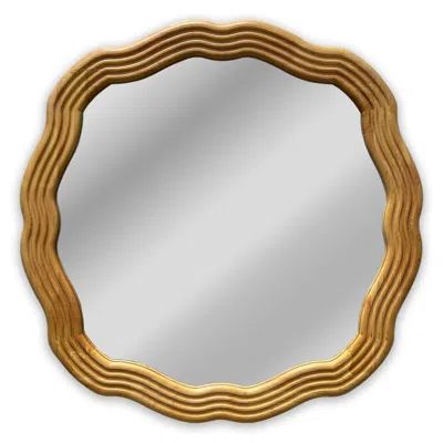 Chloelighting Reflection Contemporary Maple Wood Finish Round Framed Wall Mirror 33" Width