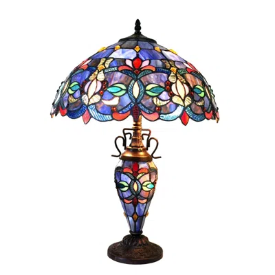 Chloelighting Priscilla Tiffany-style 3 Light Victorian Double Lit Table Lamp 18" Shade