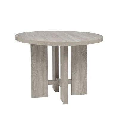 Best Master Furniture Timbria Transitional Round Dining Table With Cross Pedestal Base, Oak In Gray