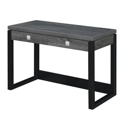 Convenience Concepts Newport 2 Drawer Desk With Charging Station, Weathered Gray/black