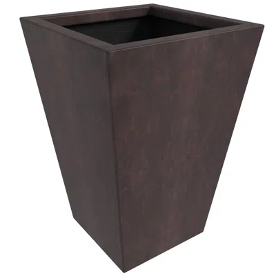Leisuremod Serene Series Poly Stone Square Planter In Brown 14x14, 21 High In Brown