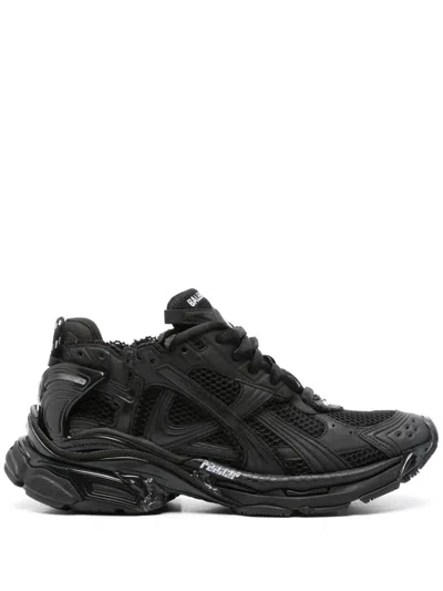 Balenciaga Men Runner Mesh And Leather Sneakers In Black