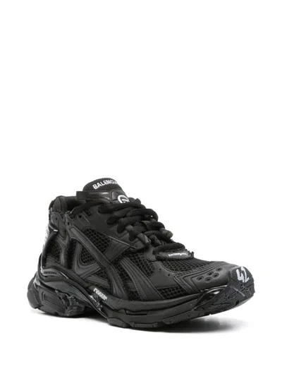 Balenciaga Men Runner Mesh And Leather Sneakers In Black