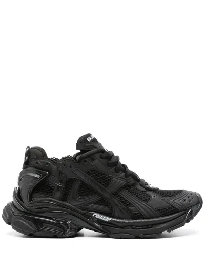 Balenciaga Men Runner Mesh And Leather Sneakers In Black