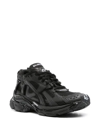 Balenciaga Men Runner Mesh And Leather Sneakers In Black