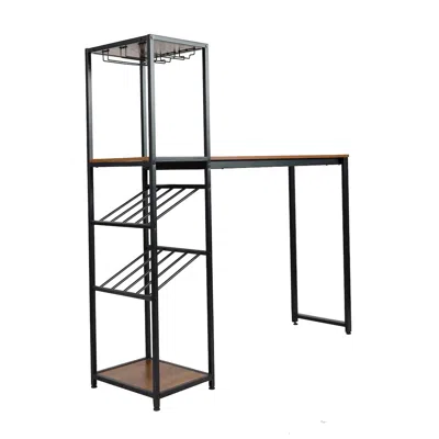 Flash Furniture Modern Wine And Bar Table With Shelves, Walnut Top/black Frame In Black