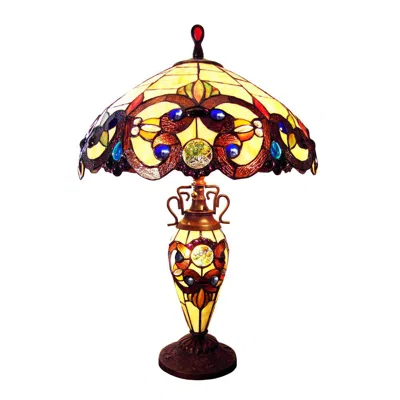 Chloelighting Demetra Aurora Victorian Tiffany-style 3 Light Victorian Double Lit Table Lamp 18" Wide