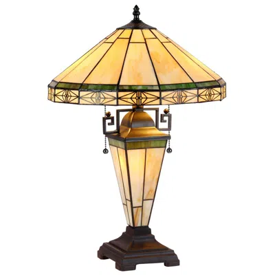 Chloelighting Belle Tiffany-style 3 Light Mission Double Lit Table Lamp 16" Shade