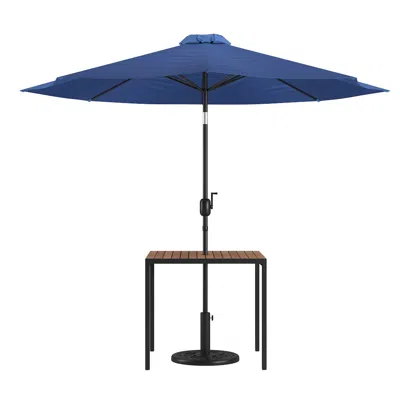 Flash Furniture 3 Piece Patio Table Set - 35" Patio Table With Navy Umbrella And Base In Multi
