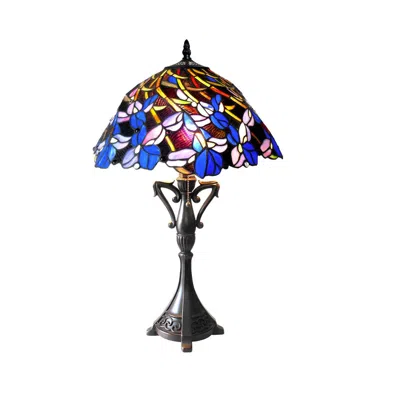 Chloelighting Natalie Tiffany-style 2 Light Iris Table Lamp 19" Shade